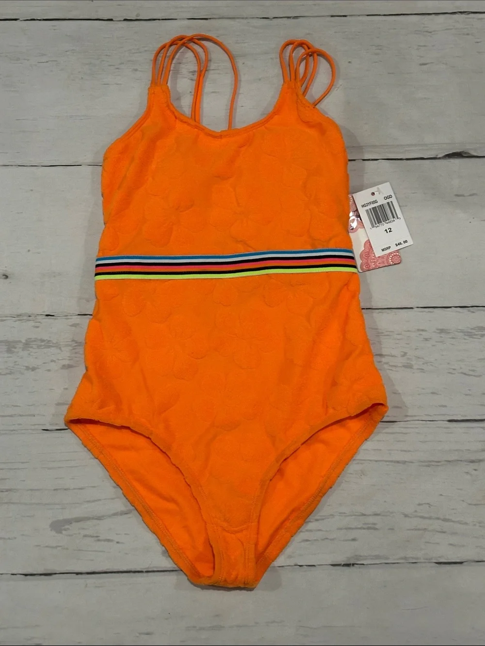 Hobie Orange One-Piece Swimsuit with Striped Waistband terry tropical floral 12